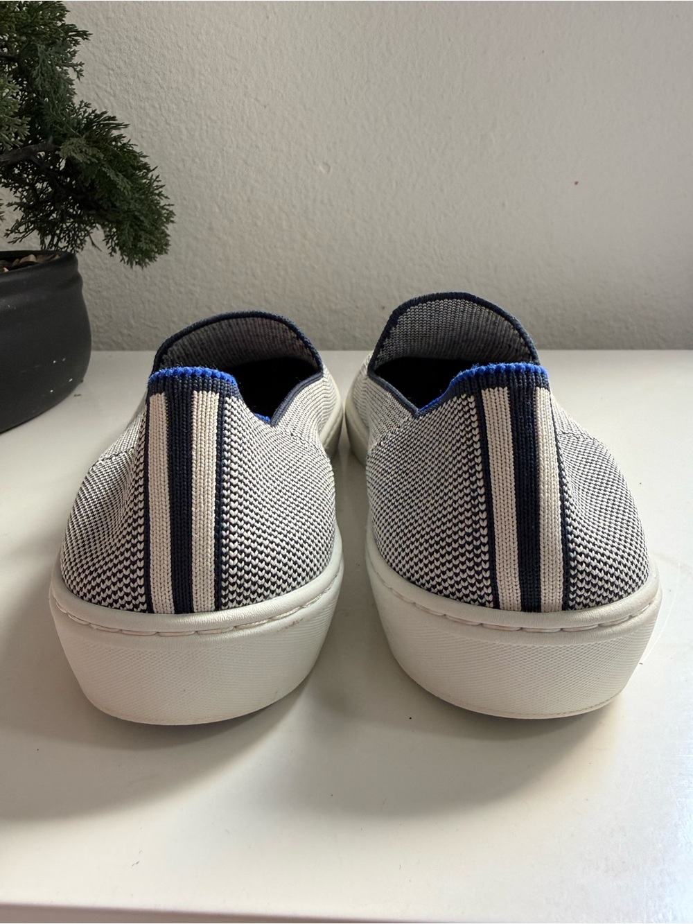 Rothy's sneakers women size 7  Slip-On Knit Sneakers - Gray with Blue Accent - Picture 3 of 9